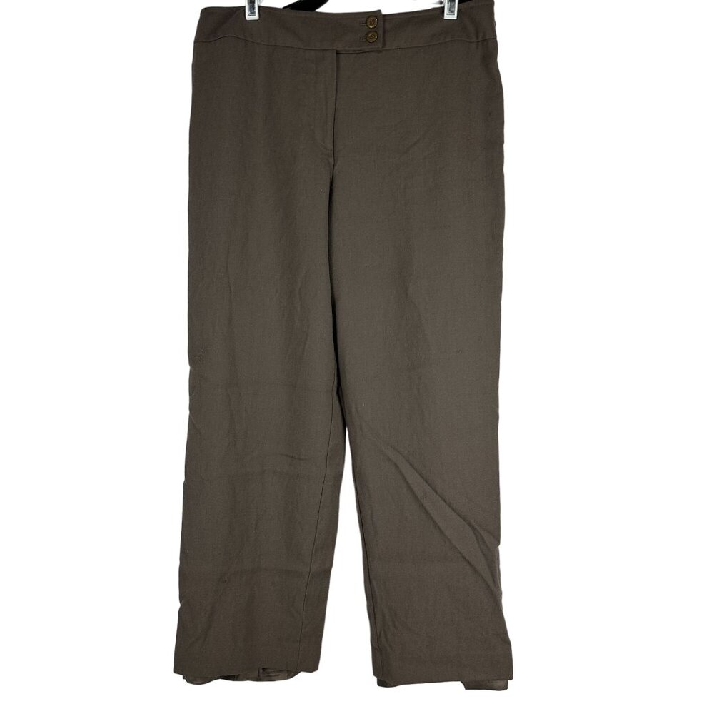 Talbots Petites Brown Wide Leg Wool Dress Pants Size 14 Made Of Italian Fabric